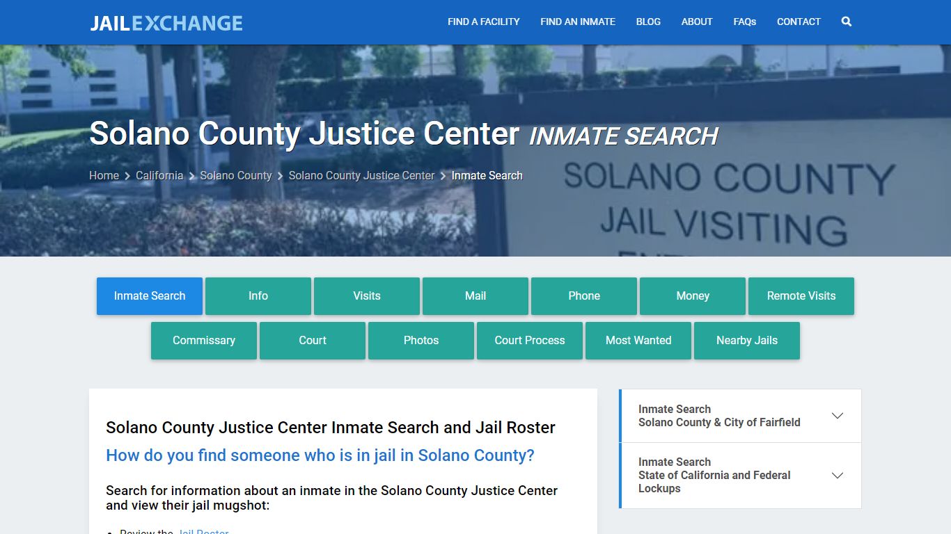 Solano County Justice Center Inmate Search - Jail Exchange